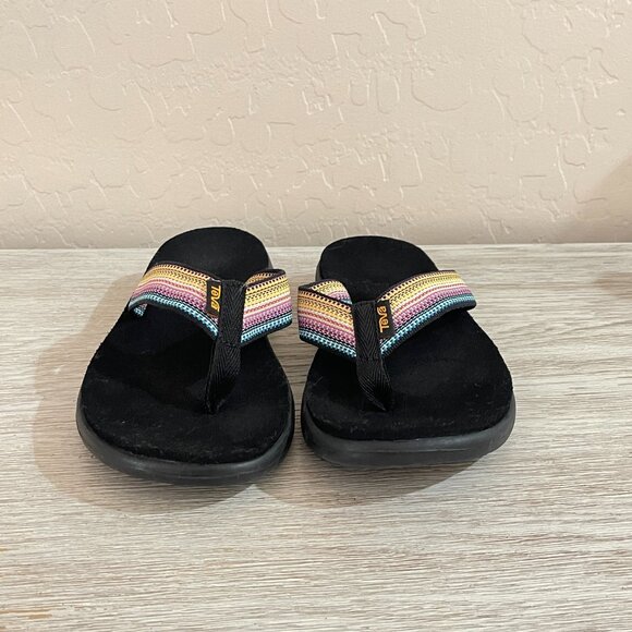 Teva 6 Flip Flop Sandals Voya Antiguous Black Multi Color Straps - Picture 8 of 12